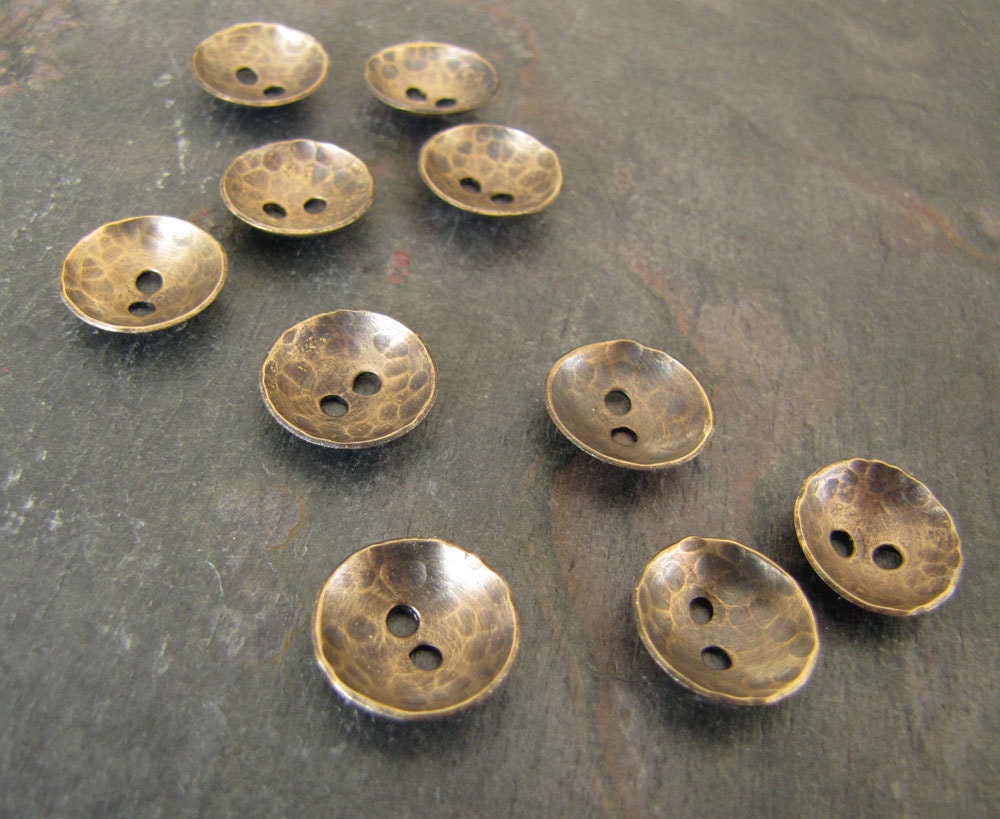 3 - Oxidized Brass Buttons 1/2inch 13mm