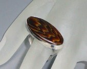Petrified Wood Cabochon Fine Silver Bezel Ring