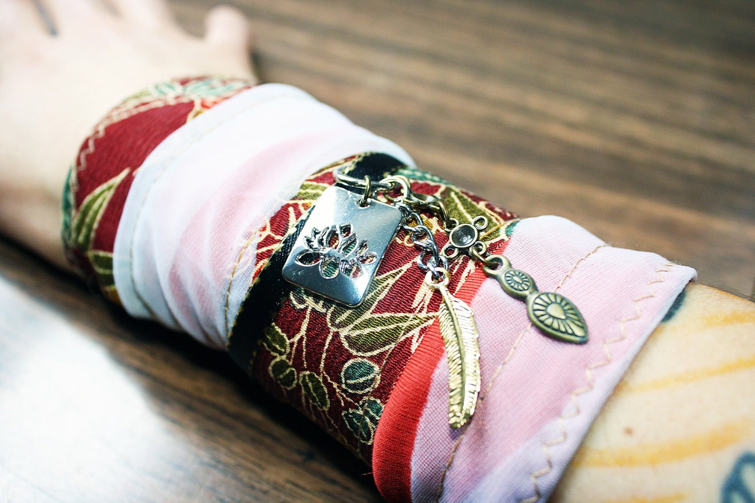 Upcycled Eco Friendly Bohemian Bracelet Charm Wrist Cuff