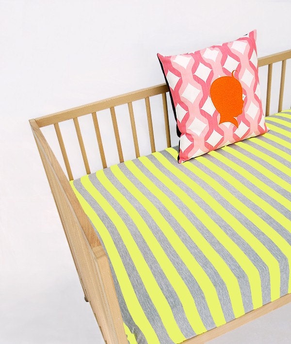 Crib Sheet , Fitted Crib Sheet , Bumperless , Crib Bedding Lemon Stripe