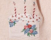 Kitchen dish towel, applique birthday cake, cotton weave with vintage fabrics