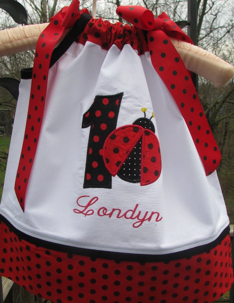 Applique ladybug dress in red and black