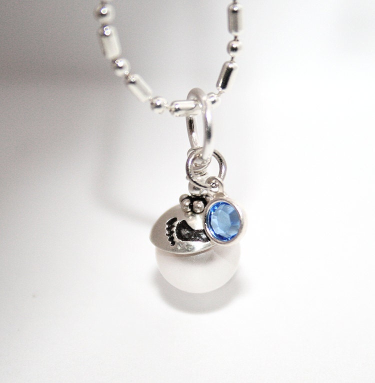 Baby feet Bead Cap Necklace with Birthstone
