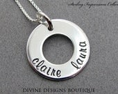 Engraved Jewelry - Personalized Hand Stamped Necklace - Sterling Impressions Two Name Eternity Circle Necklace