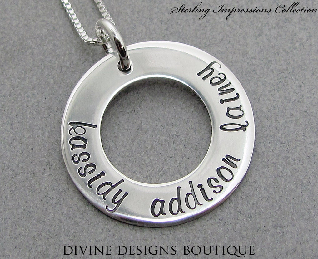 Hand Stamped Jewelry - Personalized Necklace - Sterling Impressions Three Name Eternity Circle Necklace