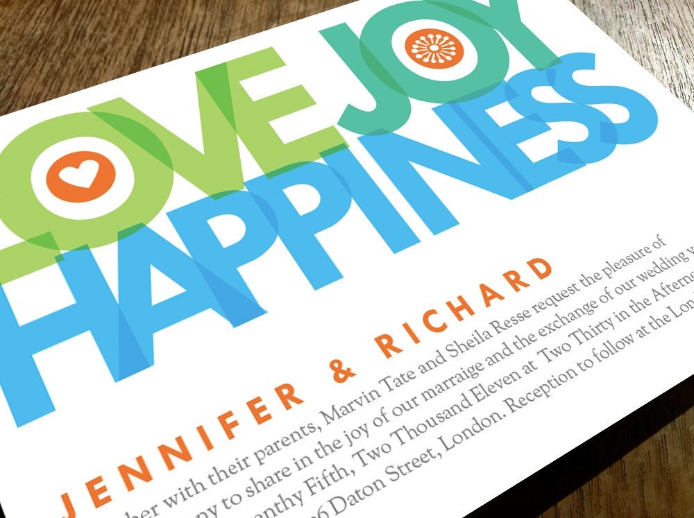 Love Joy Happiness - Printable Wedding Invitation