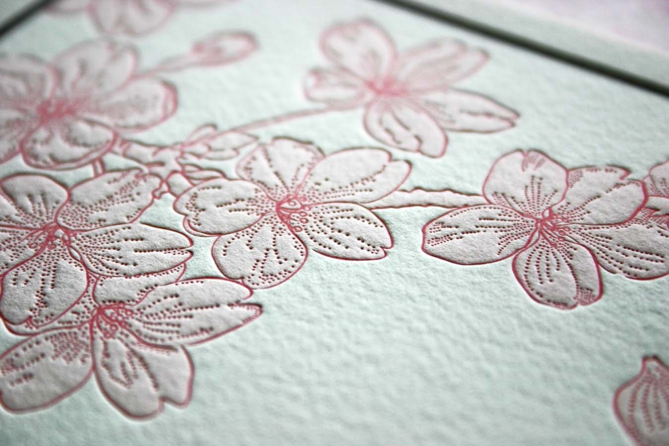 Cherry Blossoms Letterpress Wedding Invitations