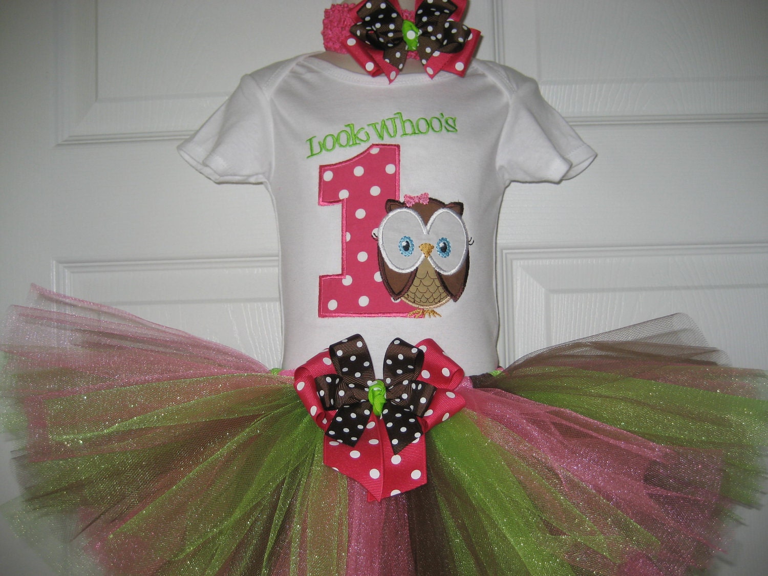 Boutique Look Whoos One owl First Birthday Tutu set with matching hairbow headband