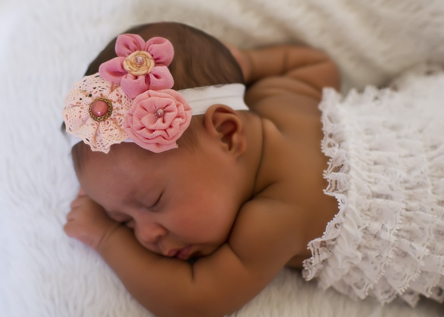 Baby Headband...Antique Pink and  Rose Vintage newborn headband..LIMITED SALE.....also sized to fit infant toddler girl teen or women