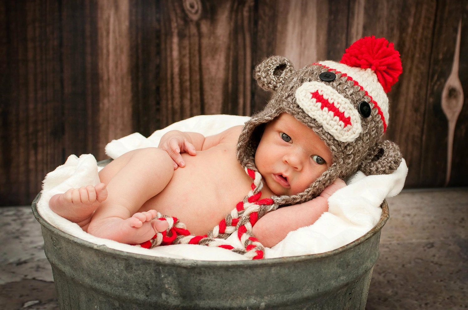 Sock Monkey Baby Hat... .BAby Hat...Sock monkey crochet hat..Newborn photography prop..... PerfectlY AdoRABLE Baby HaT