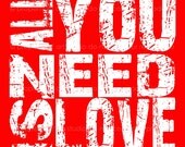 All You Need Is Love - White and Red Quote- 8x8 Canvas Textured Art Print - Made by artstudio54 on ETSY