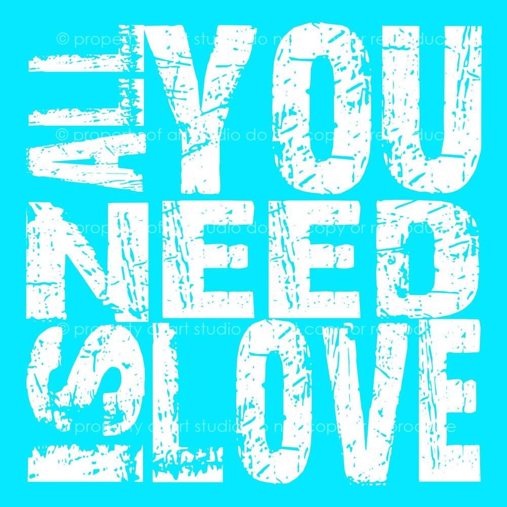 All You Need Is Love - Light Teal and White Quote- 8x8 Multi Colored Canvas Textured Art Print - Made by artstudio54 on ETSY