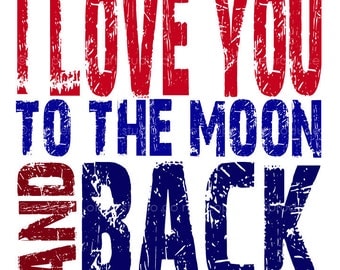 I Love You to the Moon and Back Quote- 8x8 Blue, Red Canvas Textured Art Print - Made by artstudio54 on ETSY