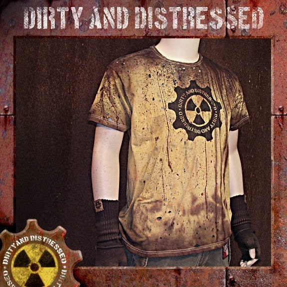 Dirty and Distressed Woman's Extra Large\/ Men's Large Radioactive Yellow Wasteland T-Shirt OOAK