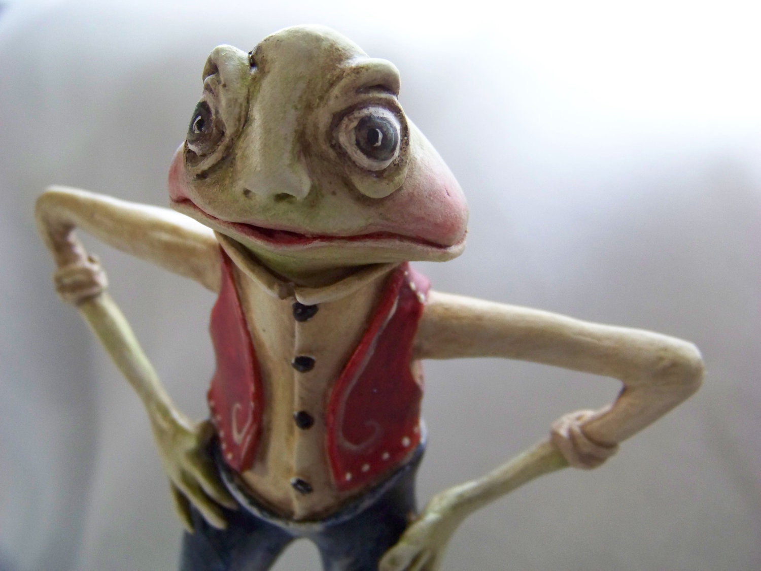 Sculpted Vintage Style Paper Clay  Fairy Tale Frog Folk Art - pearlavenuestudios