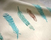 Wild Bird Feathers hand printed linen tea towel