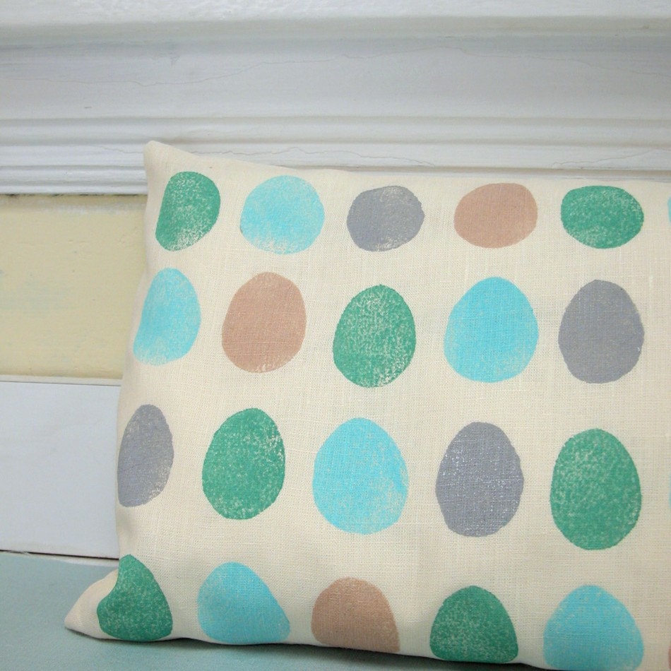 Bird Egg pillow case hand printed linen travel size 12 x 16