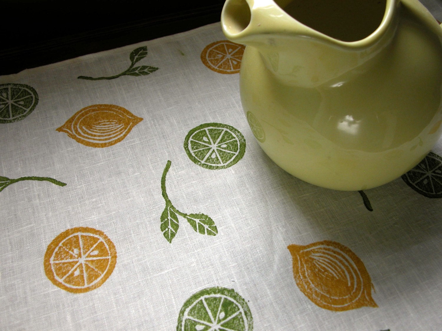 Lemon Lime Home Decor Linen Table Runner