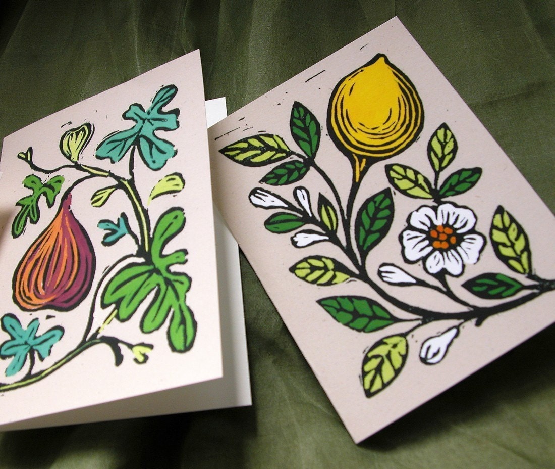 Fruit Linocut Reproduction Cards Set of 8 with envelopes