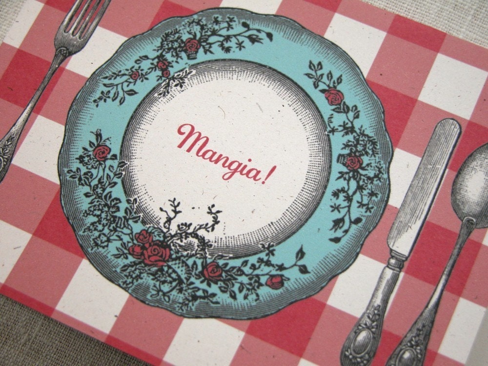 Red Plaid Kitchen Cards set of four
