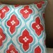 red and turquoise hand printed linen ogee design home decor pillow case