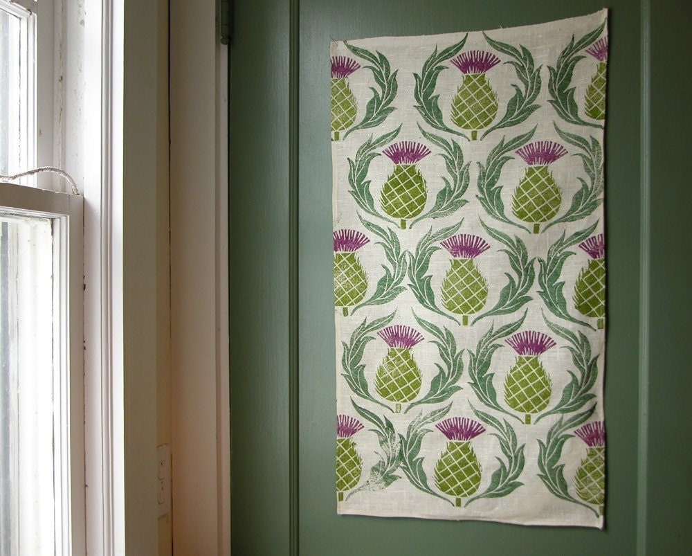 Rustic Scottish Thistle Botanical Hand Block Printed By Giardino