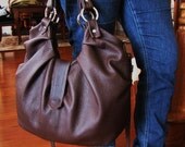 Dark brown leather purse, satchel, Large pleated bag, messenger, backpack, shoulder tote, handheld bag - Chocolate Brownie