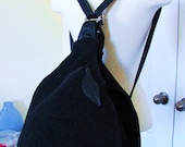 Black canvas and leather tote, extra large convertible backpack messenger, shoulder bag, 3 in one bag