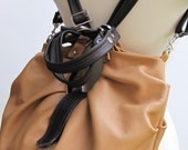 Large leather bag, pleated, convertible purse - Vanilla & Chocolate