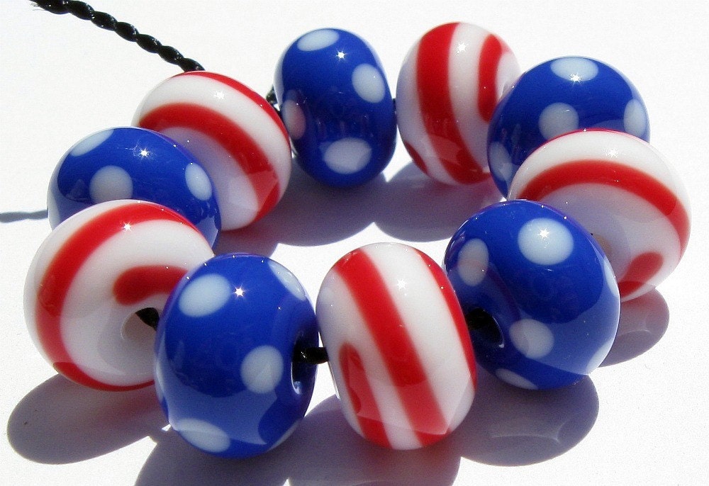USA 2012 Election Minis (10) Lampwork Beads- SRA