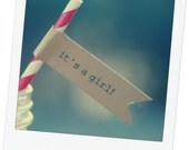 Printable 'It's A Girl" Straw or Cupcake Flags - 15 per page - DIY - Vintage Baby Shower Favor Decor