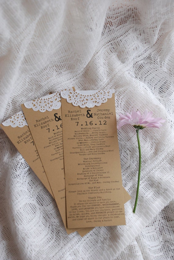 Custom for Katianna - Vintage Lace Doily Wedding Programs or Menus- Save the Date - Baby or Bridal Shower  - Engagement Party - Escort Card
