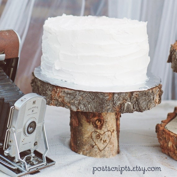 custom rustic wood cake stand engraved postscripts
