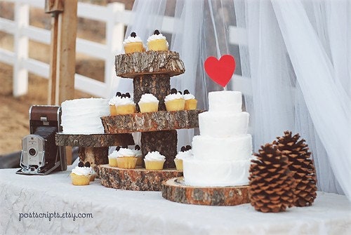 16" Rustic Wood Tree Slice Wedding Cake Base or Cupcake Stand for your Event and Party or even a Newborn Photo Prop