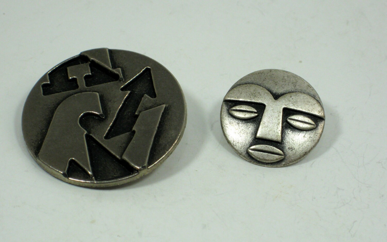 Tiki and Arrow Geometric buttons Tribal style Silvertone Metal Buttons