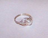 Single Pearl and Sterling Silver Wire Wrapped Ring - Made to Order