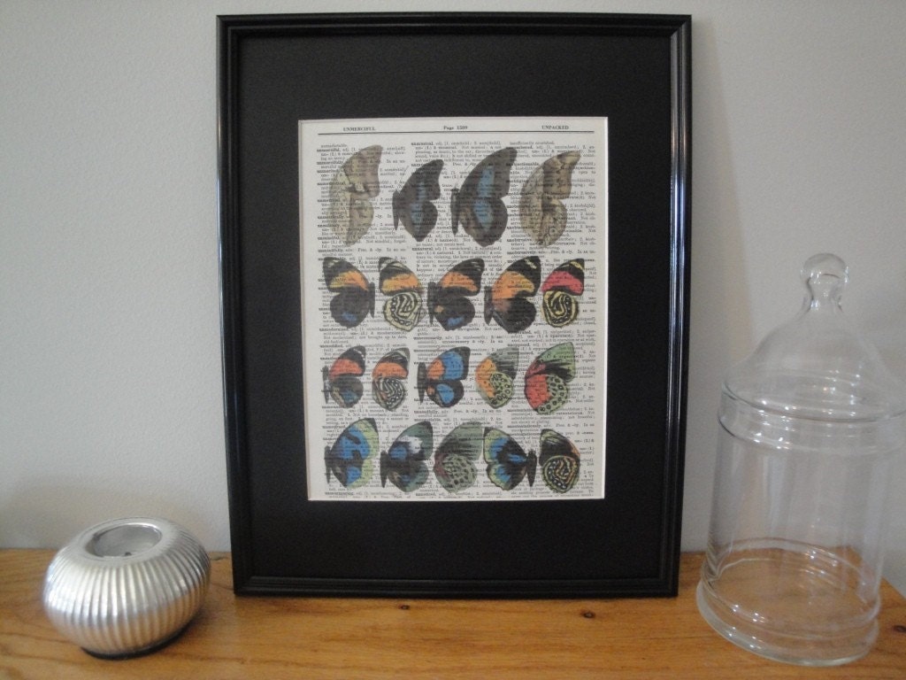 FRAMED 11x14 - Vintage Butterfly Wing Exhibit - Book Page Dictionary Print