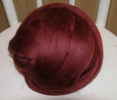 Corriedale Dyed Wool Roving Top in Warm Wine 4 oz Burgandy spinning and felting fiber