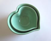 Mint green Nesting Heart Bowls, heart bowl, serving bowl, heart dish, Handmade stoneware pottery