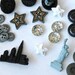 Buttons - Loving the Night Life - Stars, Skyline and Statue of Liberty with Assorted rounds - Plastic Buttons