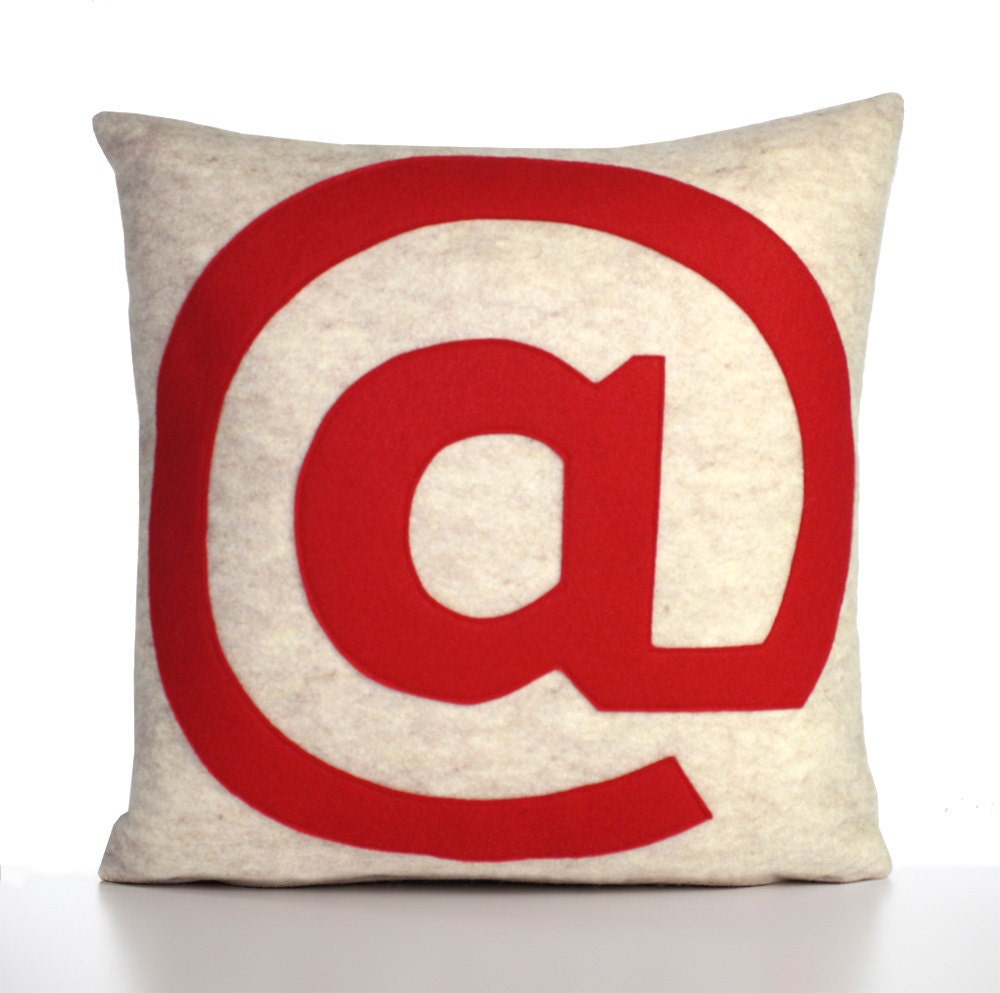 AT SYMBOL-  recycled felt applique pillow 16"x 16"- more colors available