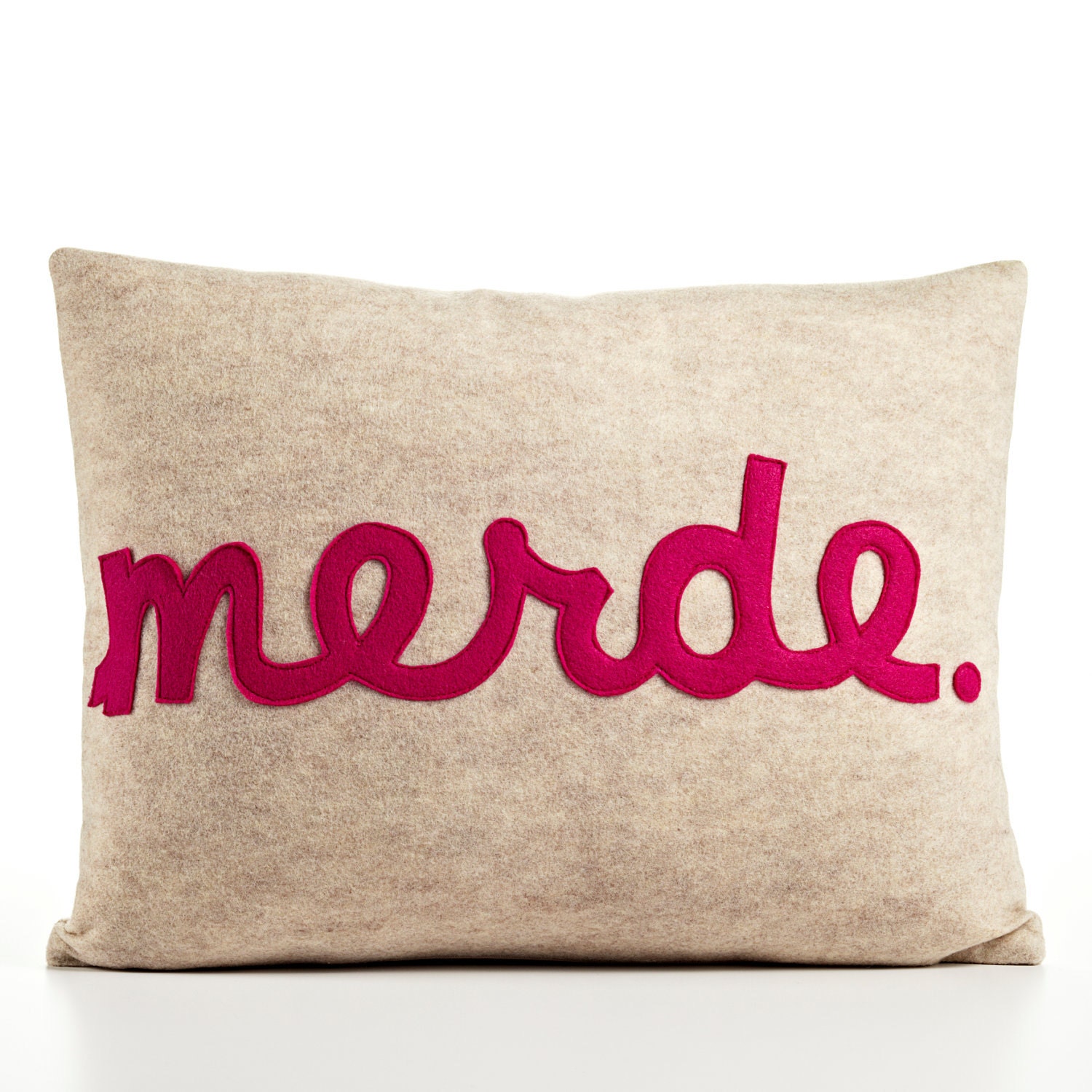 MERDE - recycled felt applique pillow 14"x18" - more colors available