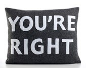 YOURE RIGHT-  recycled felt applique pillow 14"x18" - more colors available