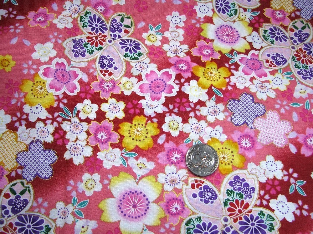 Japanese Fabric - Kimono Pattern on Red FQ Fat Quarter