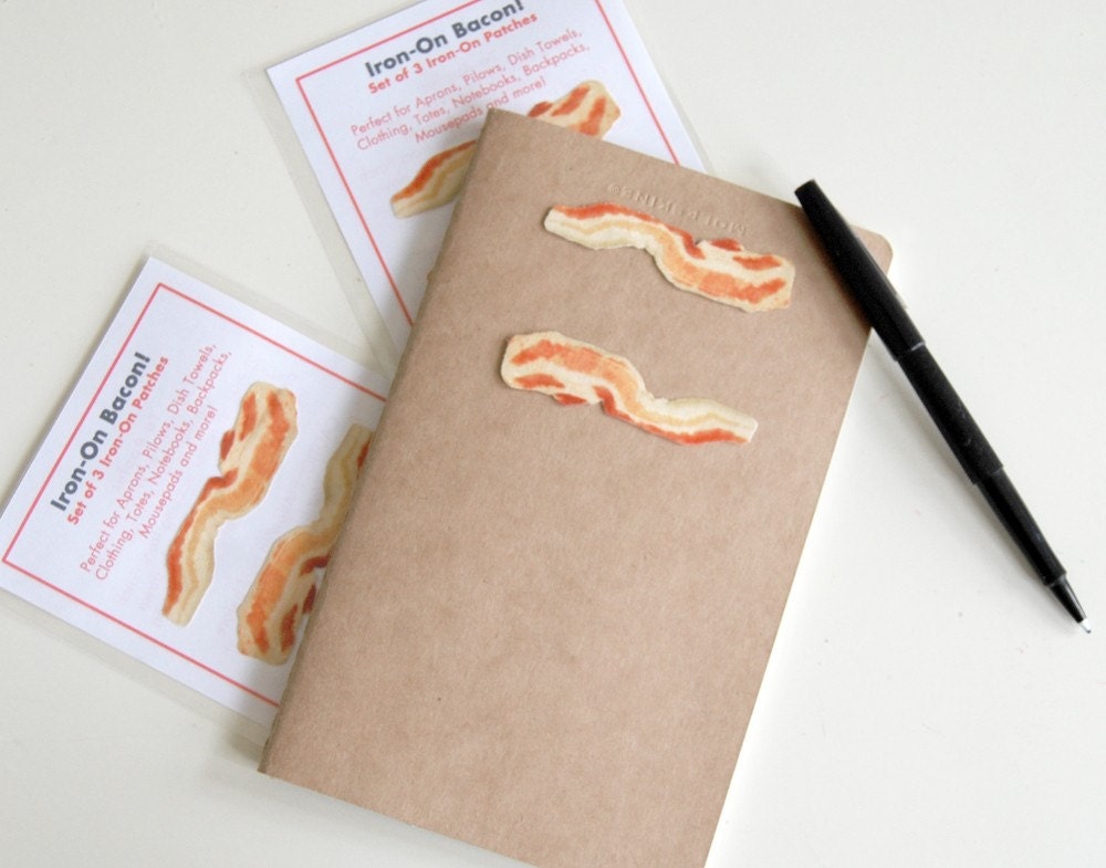 Iron-On Bacon Patches-- Baconize just about anything.  Set of Three