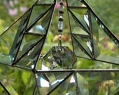 Double stained glass pyramid with clear beveled glass and crystal prism