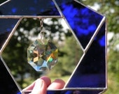 Cobalt Blue Stained Glass Sun Catcher with Crystal Rainbow maker