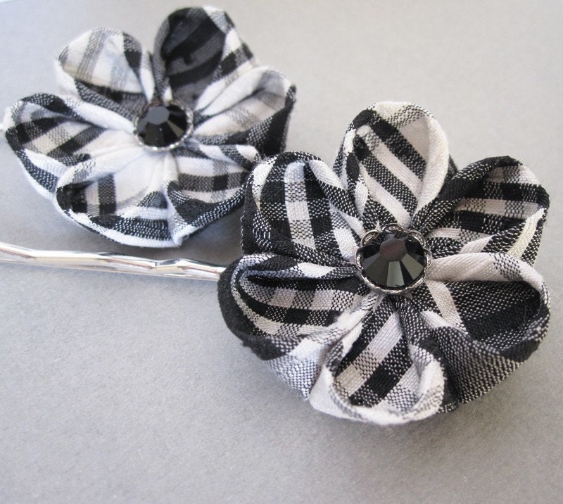 Black and White Plaid Flower Bobby Pin SALE