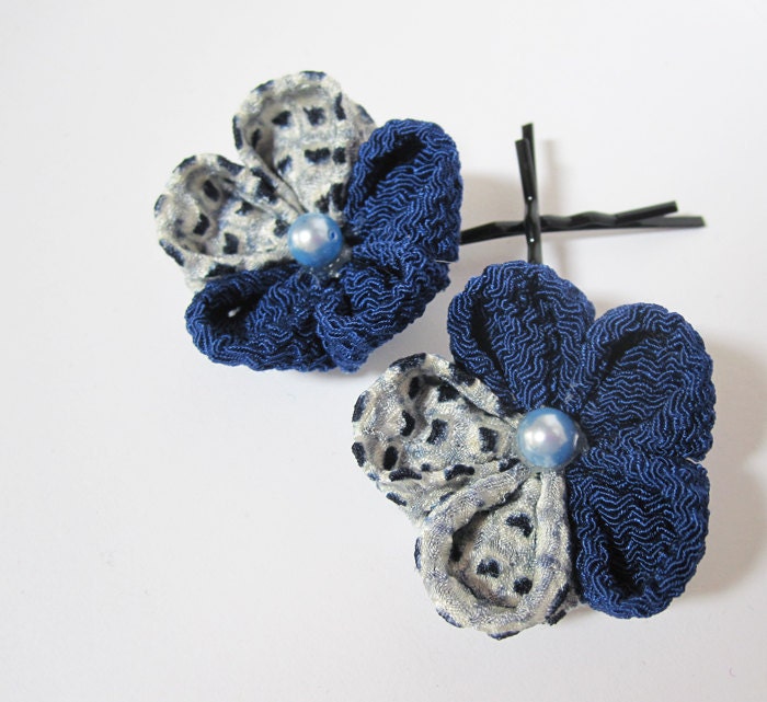 Navy Shibori Bobby Pins Tsumami Kanzashi Sale