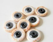 Lampwork Beads Artisan Made Handmade Frit, White, Gunmetal Black Round Discs Set of 8